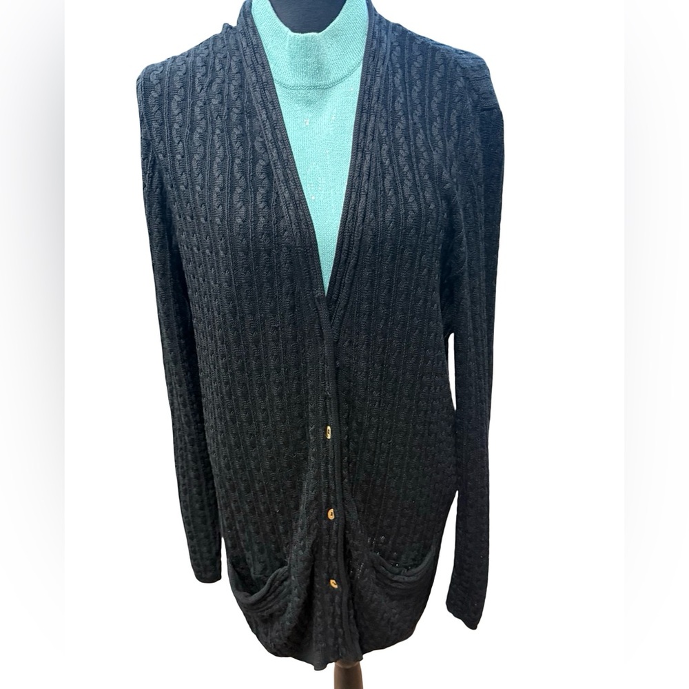 I.‎ Magnin vintage 100% Silk Black cardigan SZ L